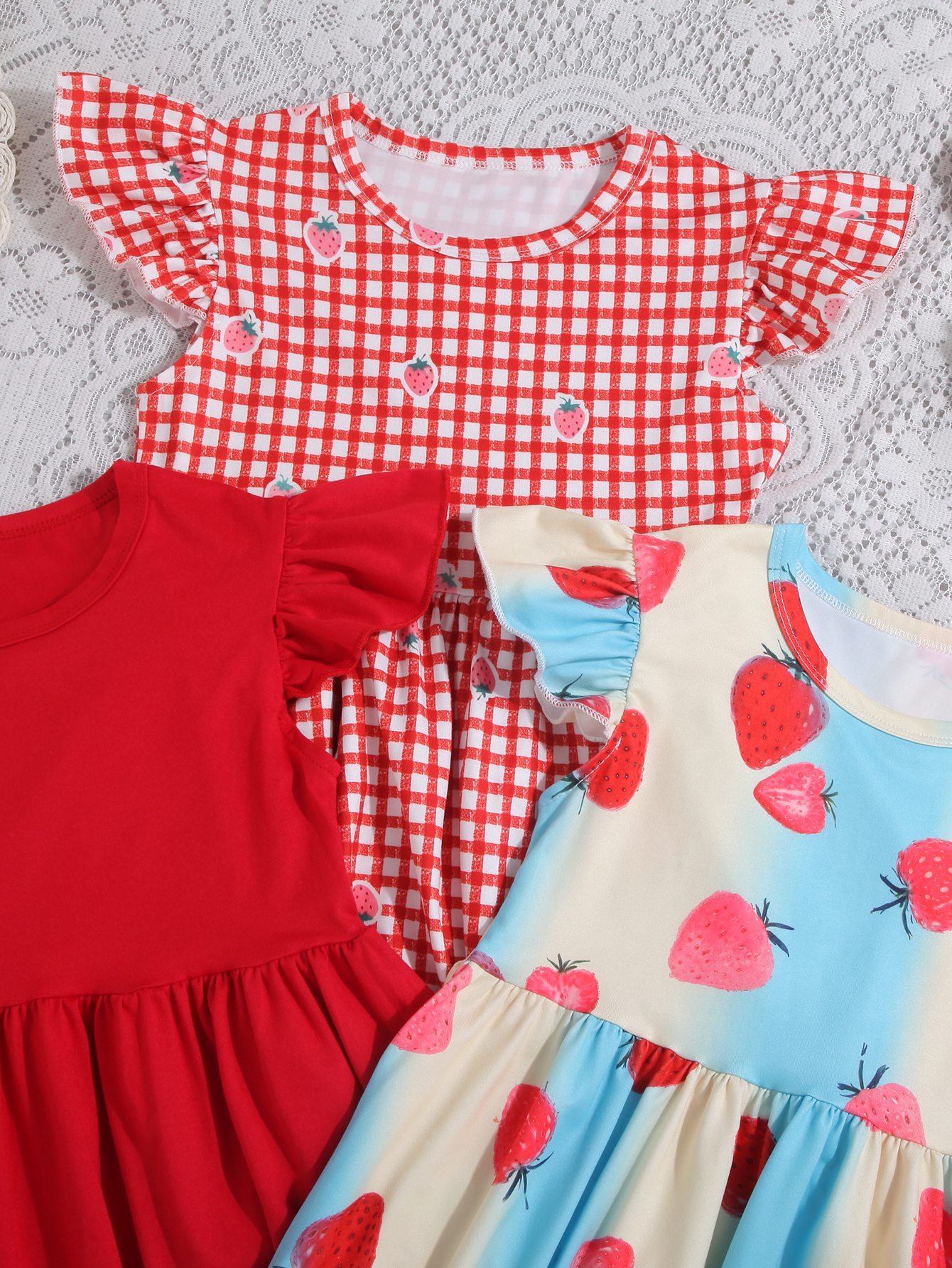 Kids' Playful Spaghetti Strap Dress Three - Piece Set (Multi - Pattern Summer Styles)