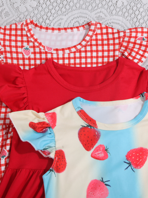 Kids' Playful Spaghetti Strap Dress Three - Piece Set (Multi - Pattern Summer Styles)