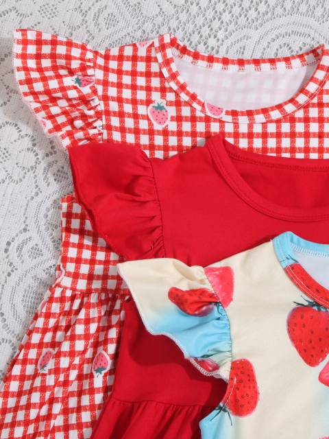 Kids' Playful Spaghetti Strap Dress Three - Piece Set (Multi - Pattern Summer Styles)