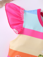 Girls' Rainbow - Striped My Little Pony - Printed Flutter - Sleeve Dress