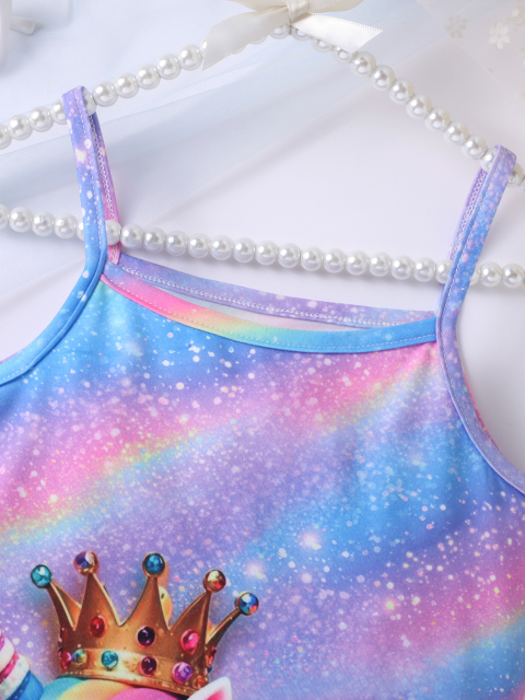 Girls' Dreamy Starry Sky Unicorn - Printed Slip Dress