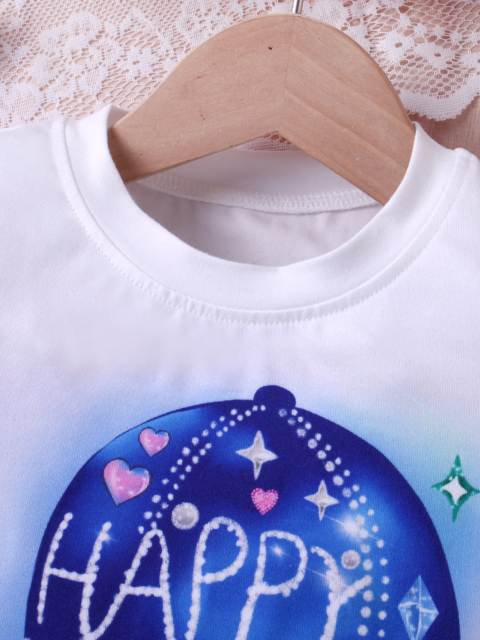 Kids' White Short - Sleeve (Happy Hat Print) & Love - Patterned Denim Skirt Two - Piece Set