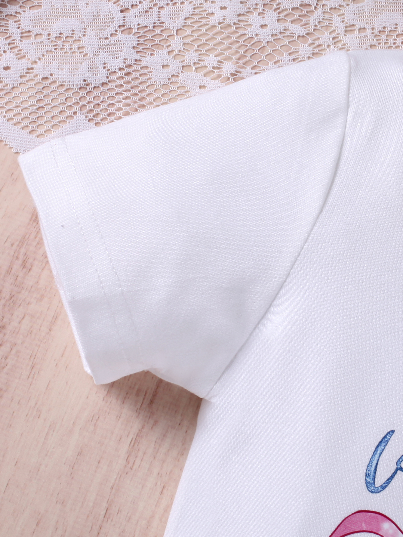 Kids' White Short - Sleeve (Ballet Shoe Pattern) & Bow - Decorated Blue Shorts Two - Piece Set