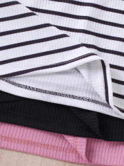 Sweet - Style Girls' Spaghetti Strap Ribbed Dress (Black/White/Pink - Three Colors)