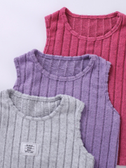 Kids' Ribbed Sleeveless Top & Short Set (Pink/Purple/Gray - Three Colors)