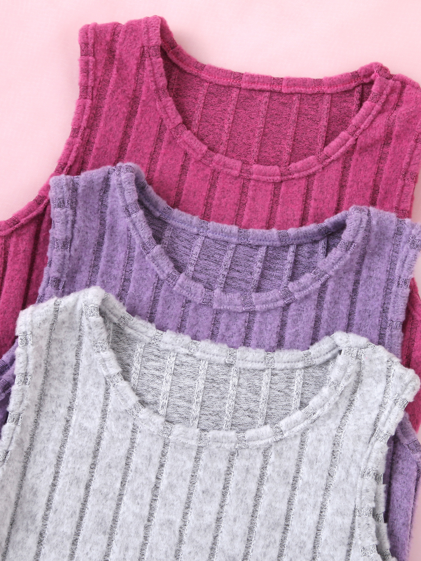 Kids' Ribbed Sleeveless Dress (Gray/Purple/Rose Red - Three Colors)