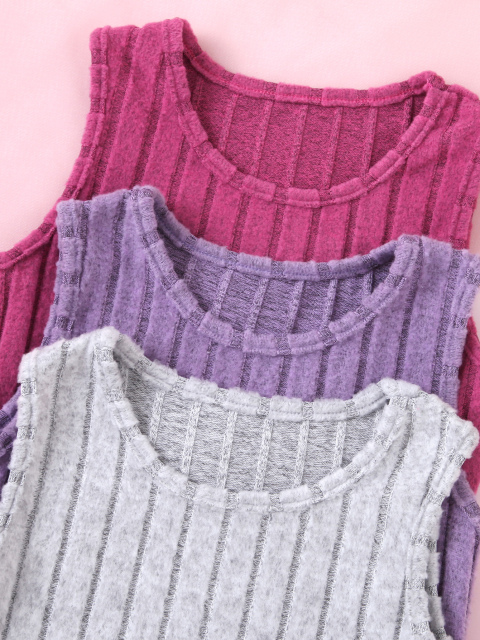 Kids' Ribbed Sleeveless Dress (Gray/Purple/Rose Red - Three Colors)