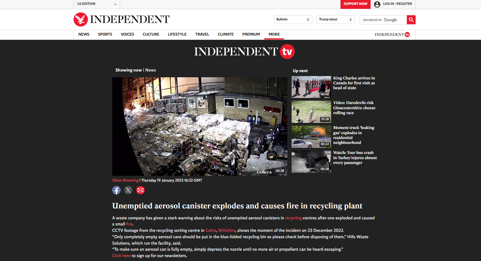 Explosion Caused by Unemptied Aerosol Can