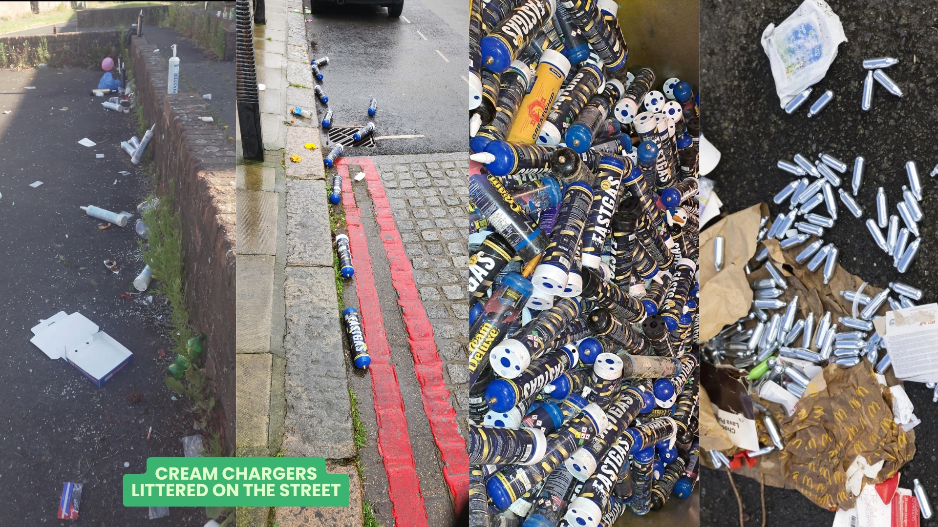 Cream chargers littered on the street
