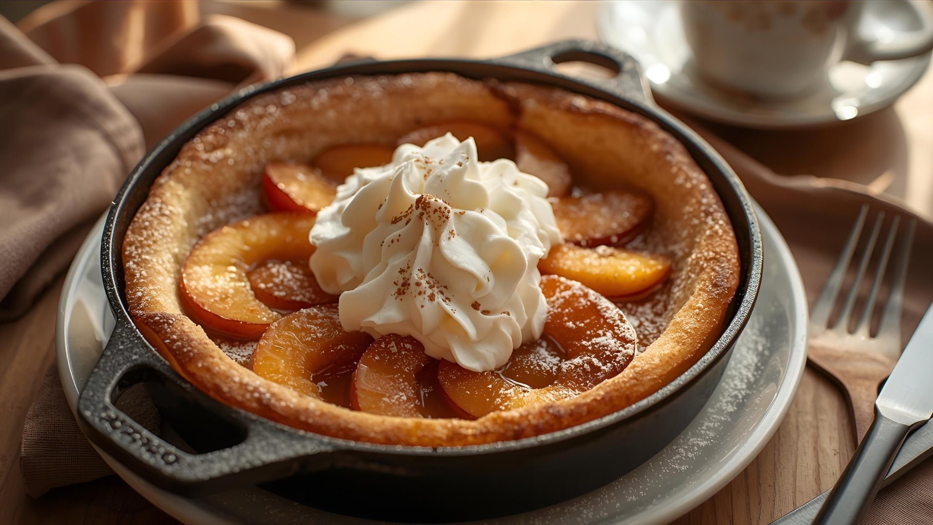Cardamom Dutch Baby With Caramelized Peaches