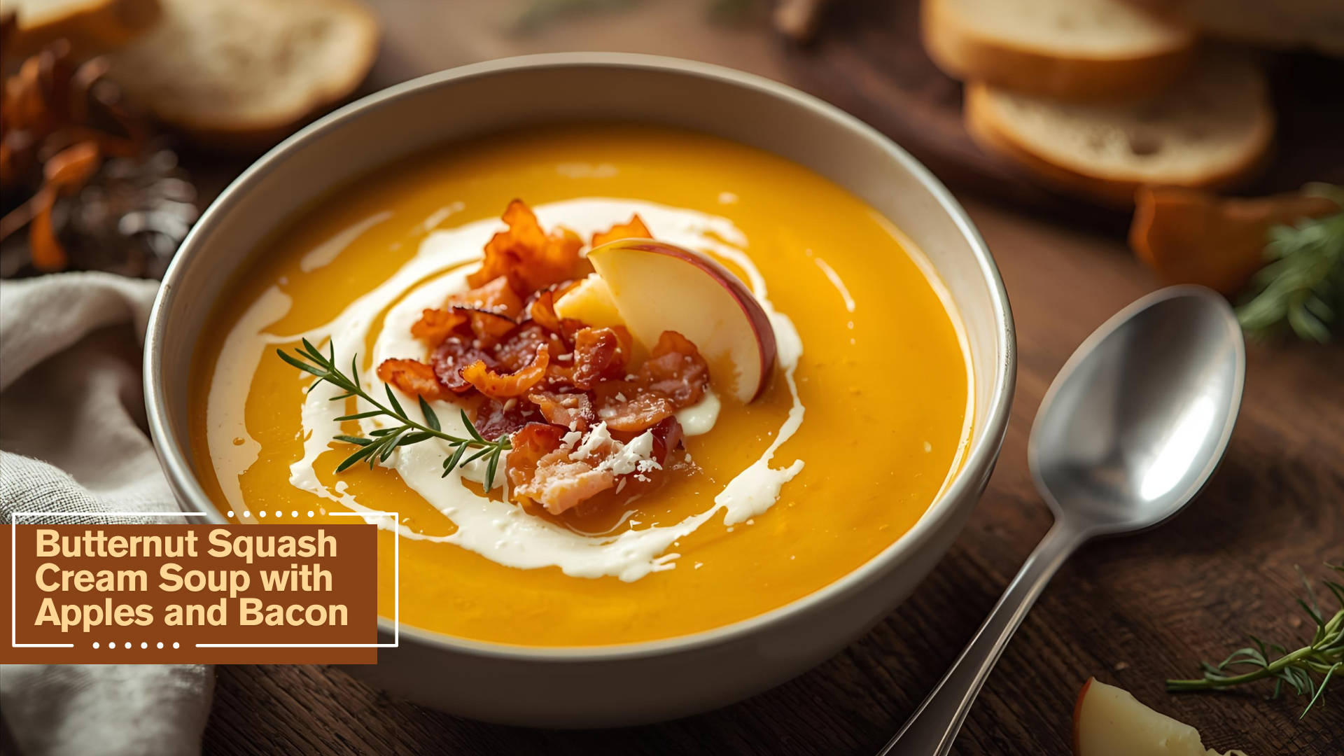 Butternut Squash Cream Soup with Apples and Bacon recipe