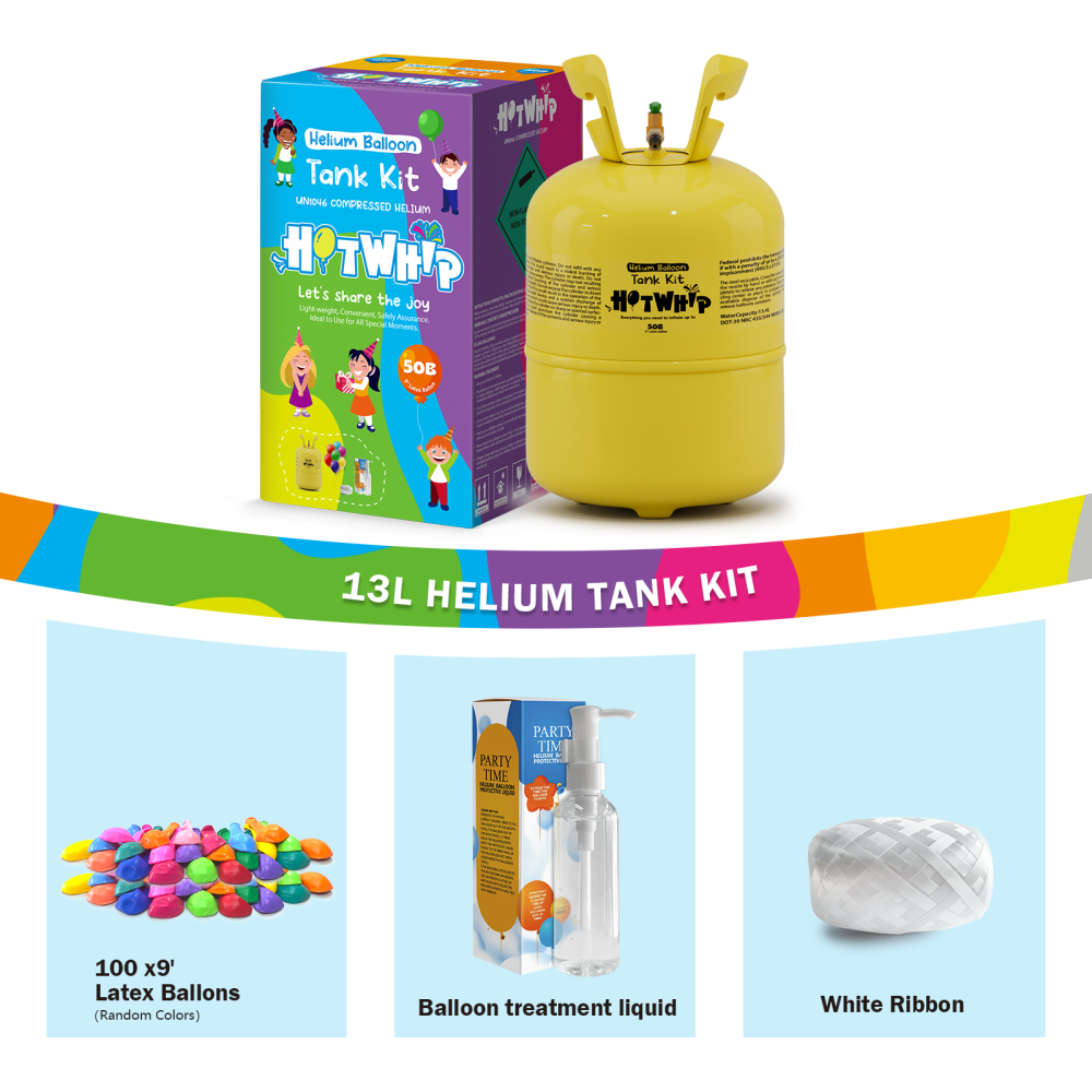 20L Helium Tank Kit (Includes 100 Assorted Latex Balloons,Balloon protector liquid and White Ribbon)