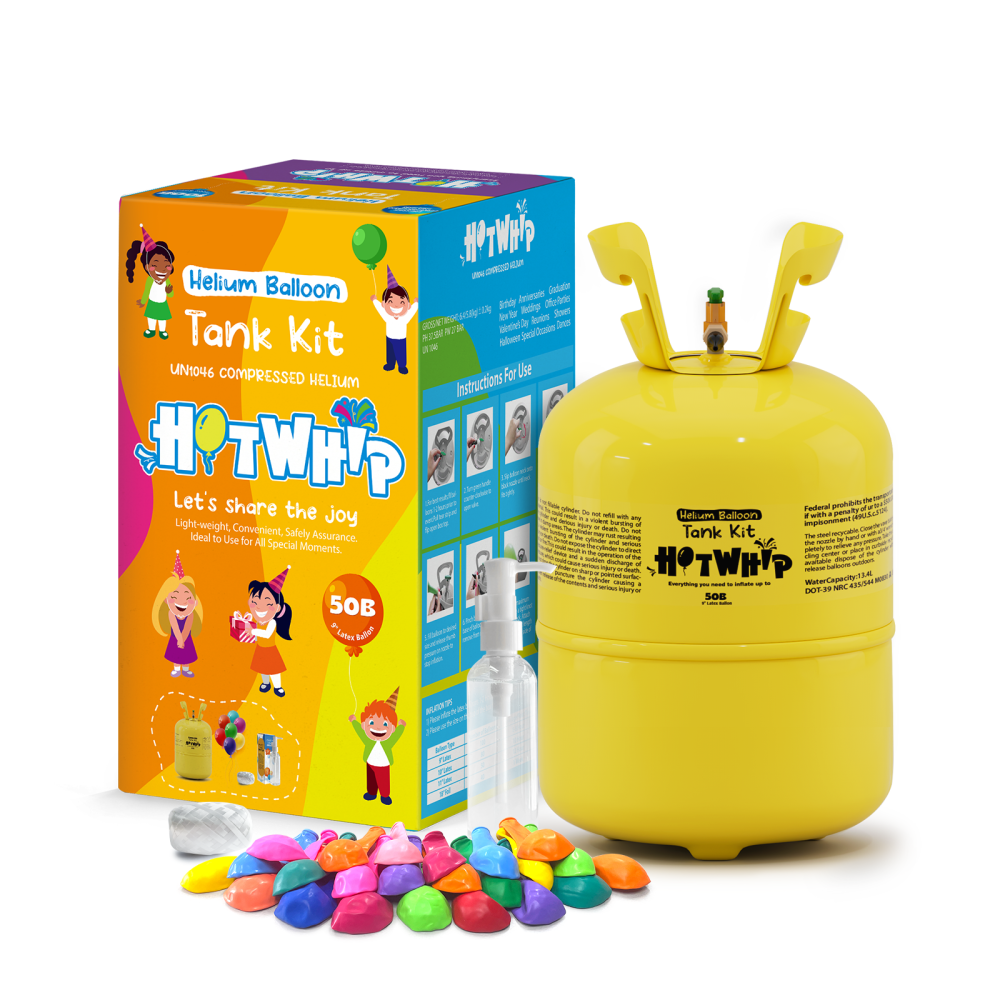20L Helium Tank Kit (Includes 100 Assorted Latex Balloons,Balloon protector liquid and White Ribbon)