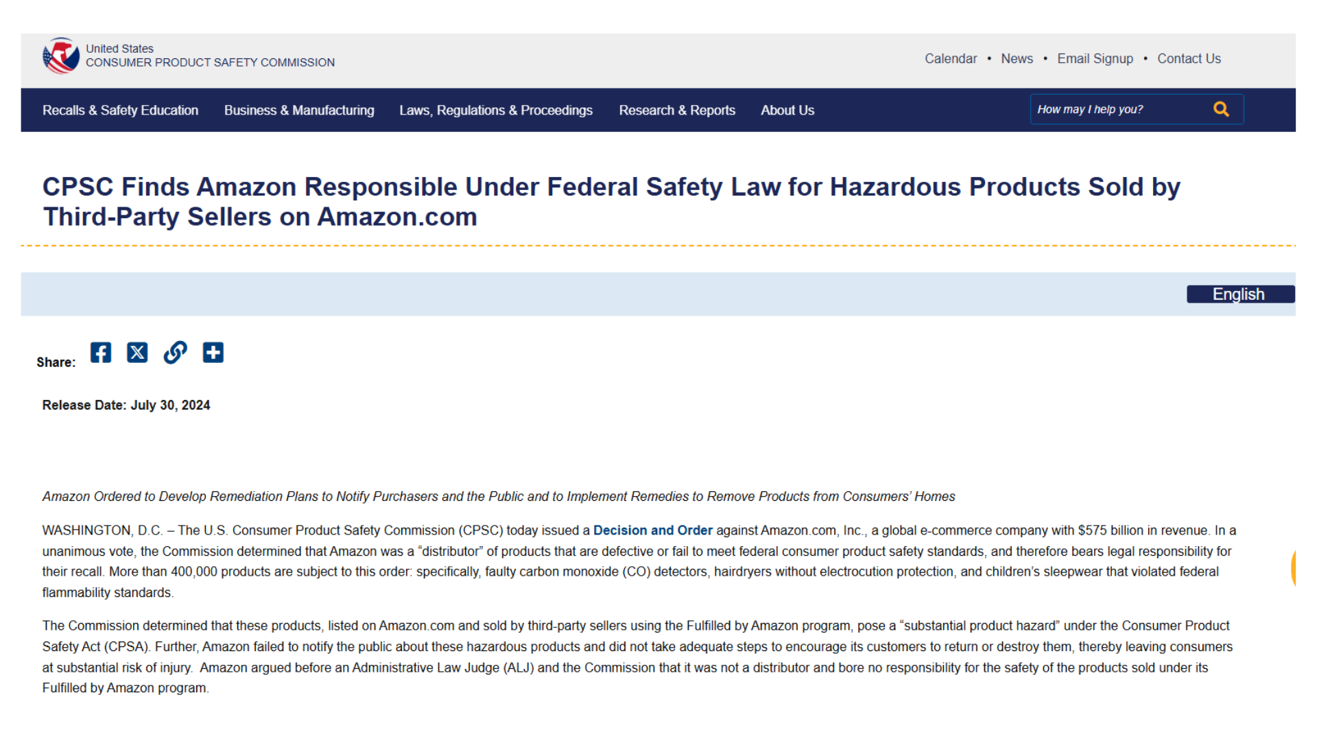 Federal Safety Law for Hazardous Products