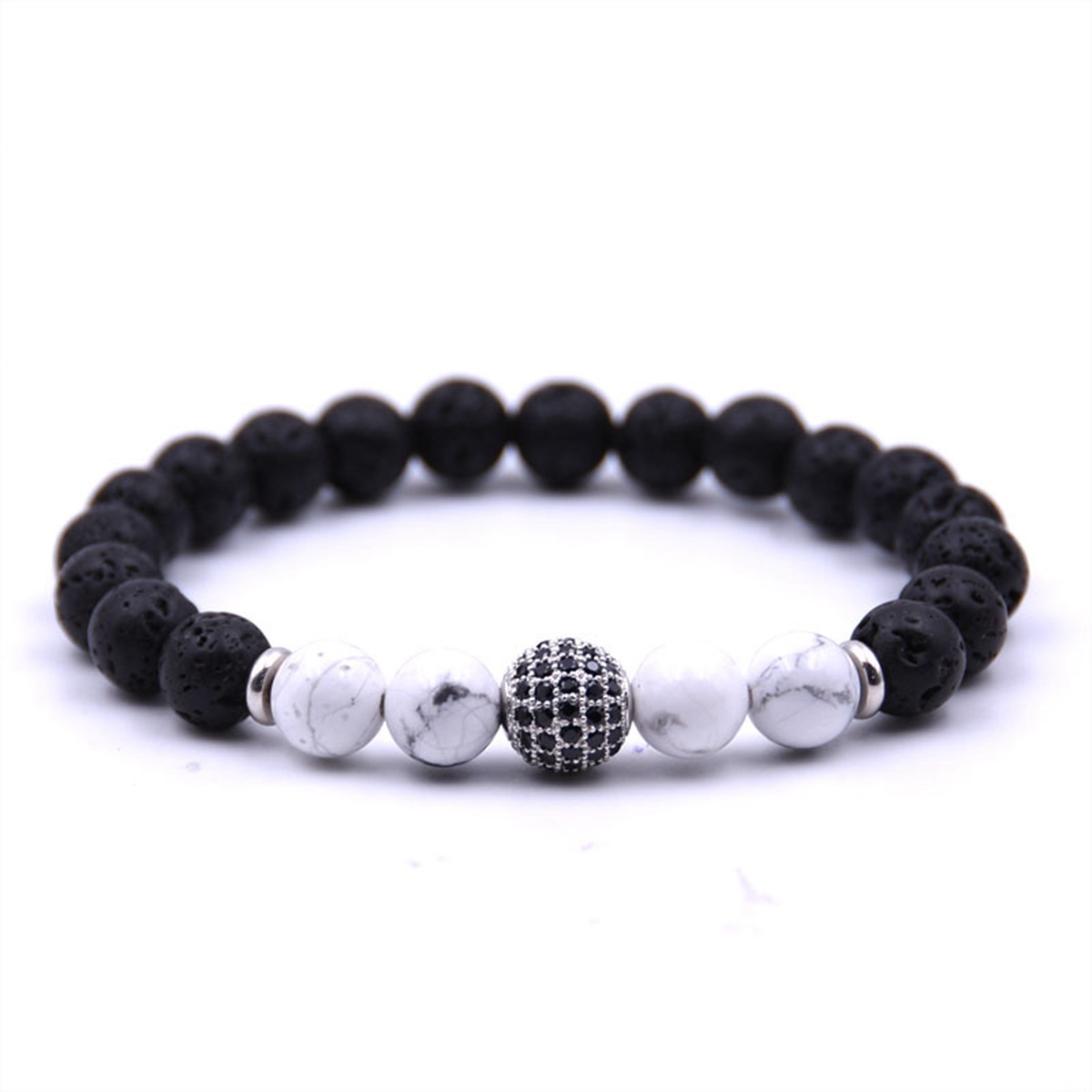 8MM Howlite CZ Ball  Lava Stone Bracelet