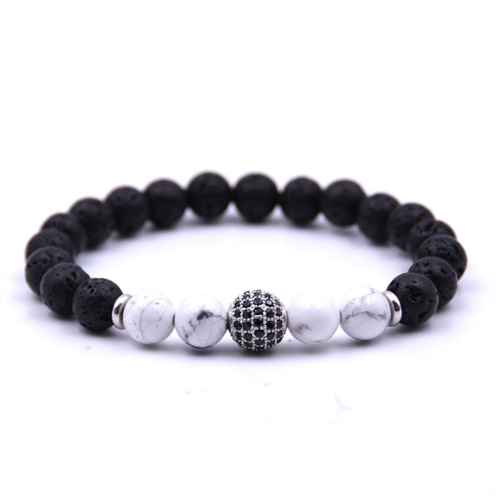 8MM Howlite CZ Ball  Lava Stone Bracelet