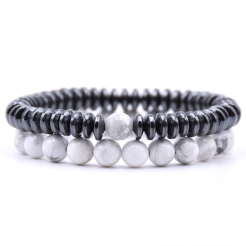 Natural Stone 8MM Disc Hematite Couple Bracelet