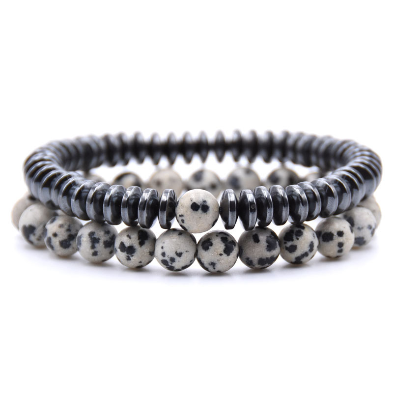 Natural Stone 8MM Disc Hematite Couple Bracelet