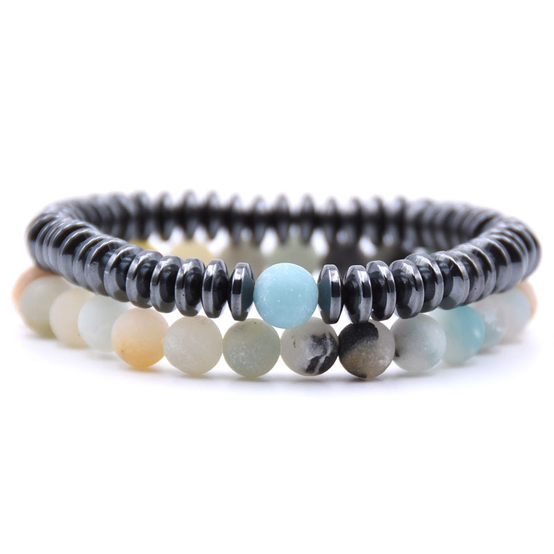 Natural Stone 8MM Disc Hematite Couple Bracelet