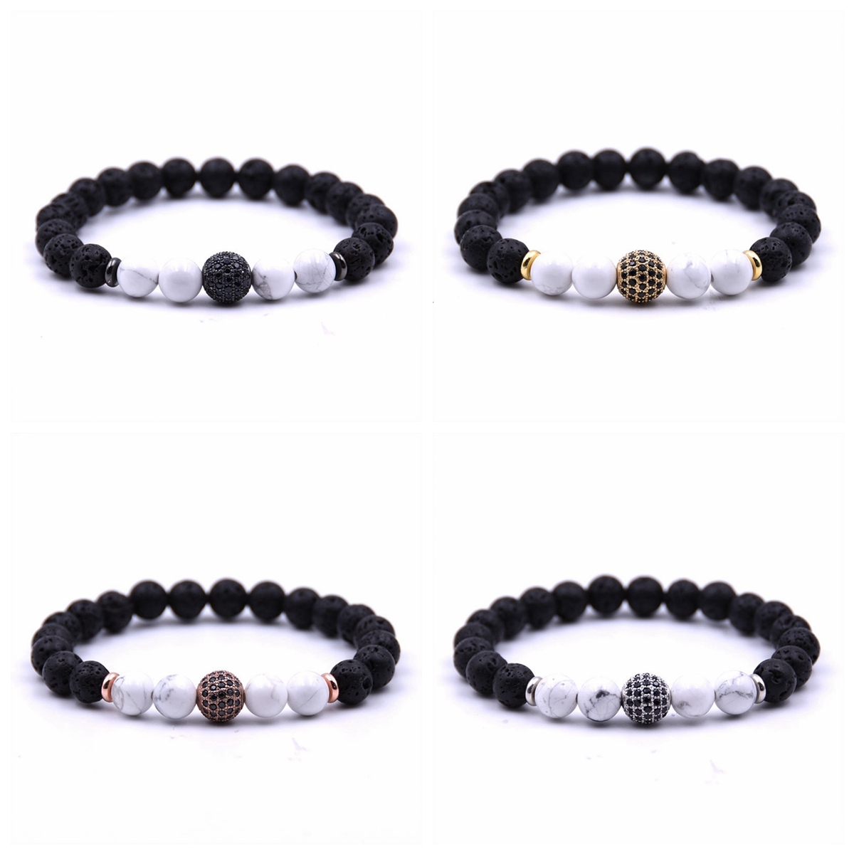 8MM Howlite CZ Ball  Lava Stone Bracelet