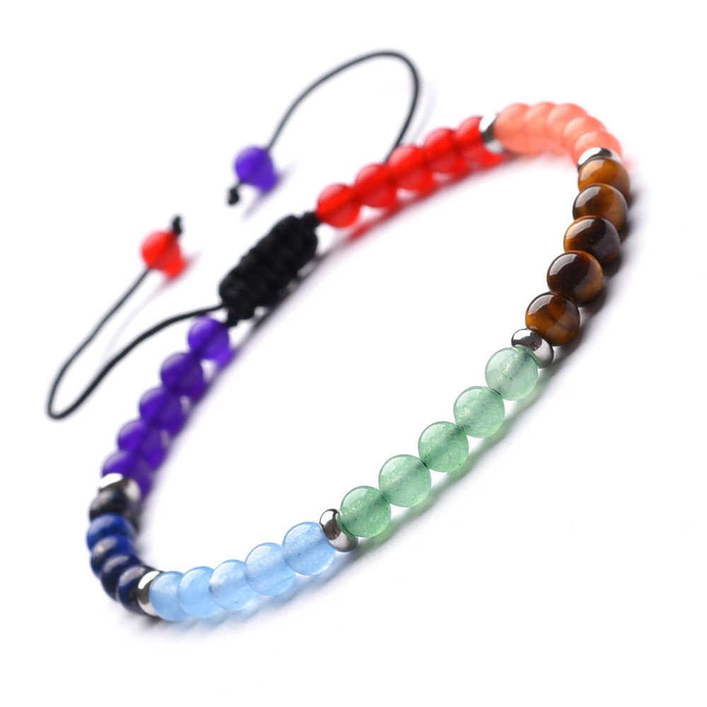 7 Chakra Stone 4MM Adjustable Woven Friendship Bracelet