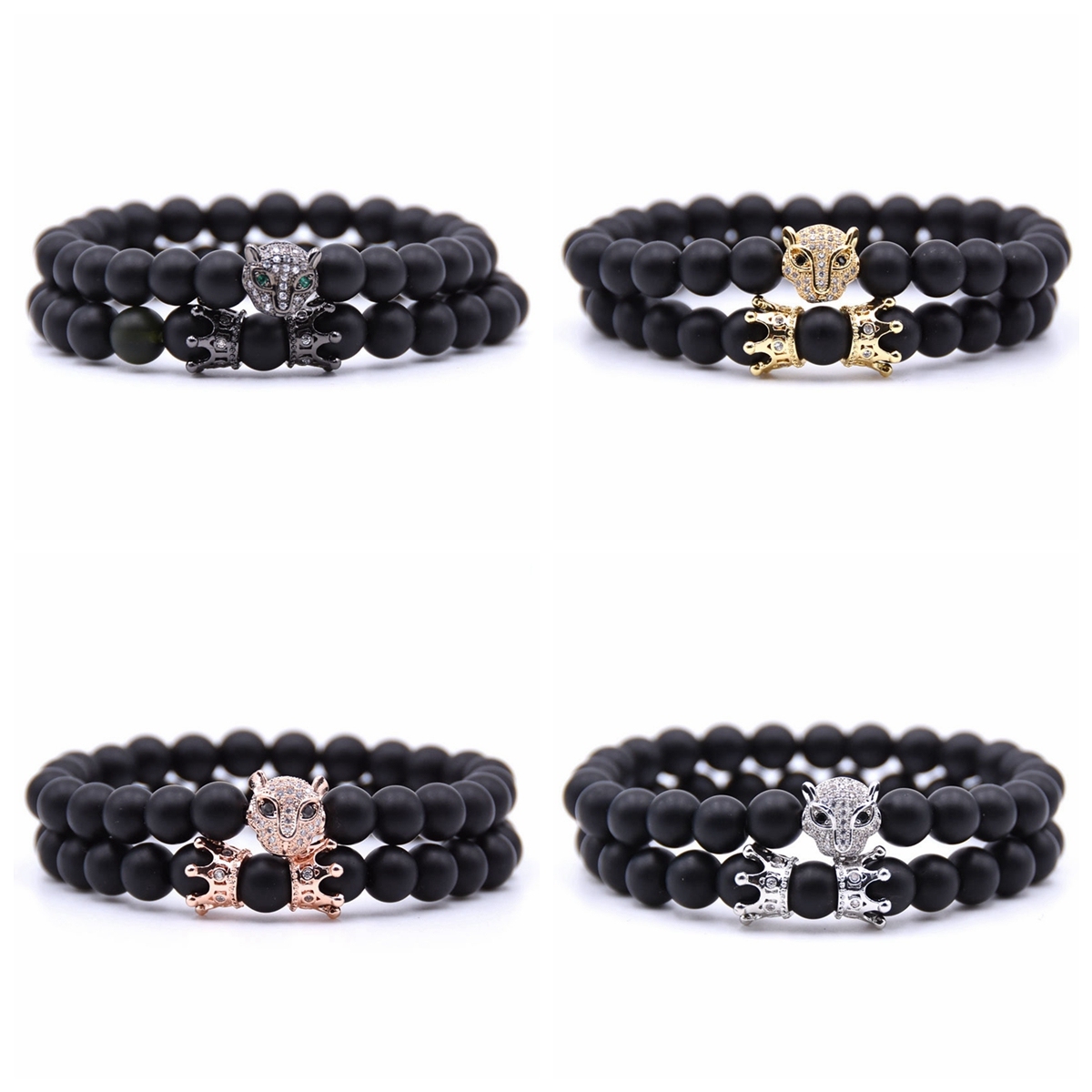 Couple Stone Bracelet Matte Onyx 8MM Crown Bracelets and Fox Bracelets