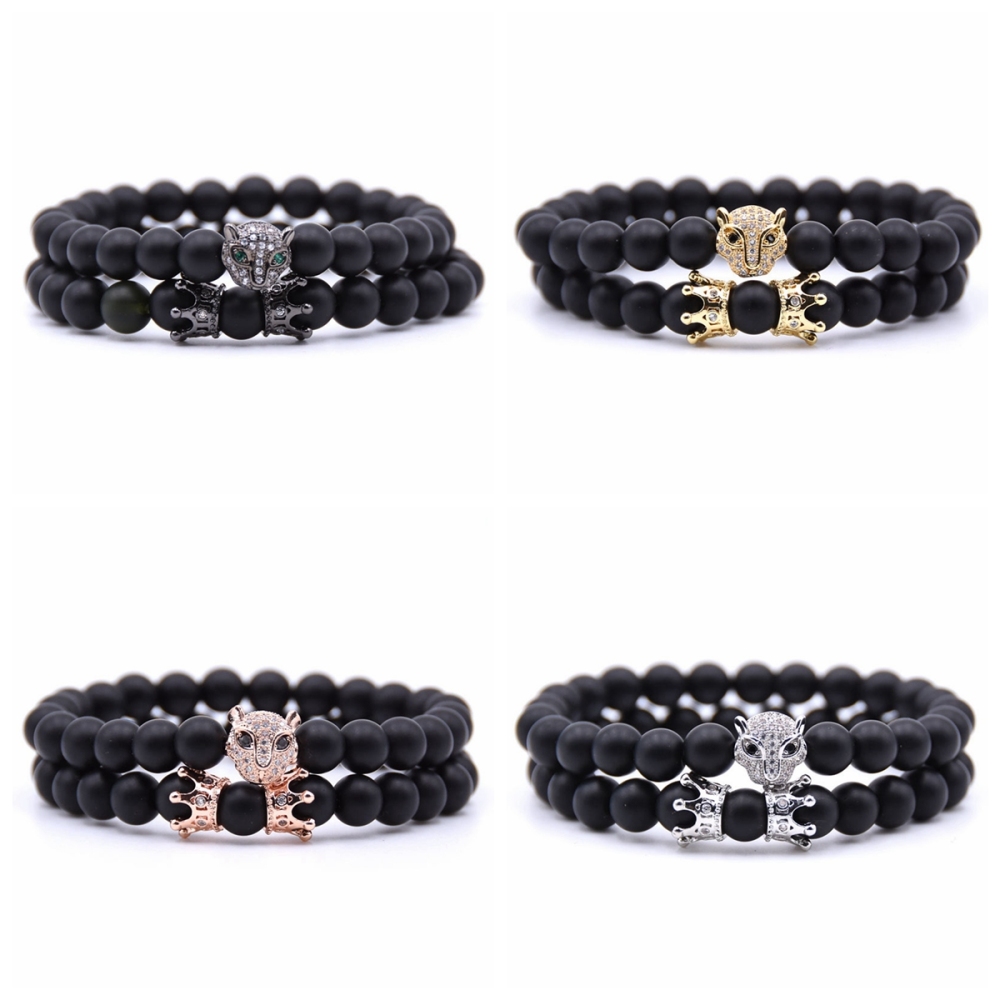 Couple Stone Bracelet Matte Onyx 8MM Crown Bracelets and Fox Bracelets