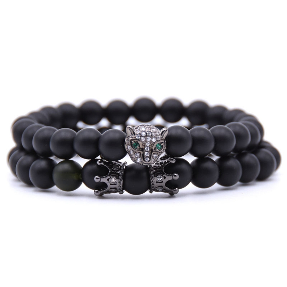 Couple Stone Bracelet Matte Onyx 8MM Crown Bracelets and Fox Bracelets