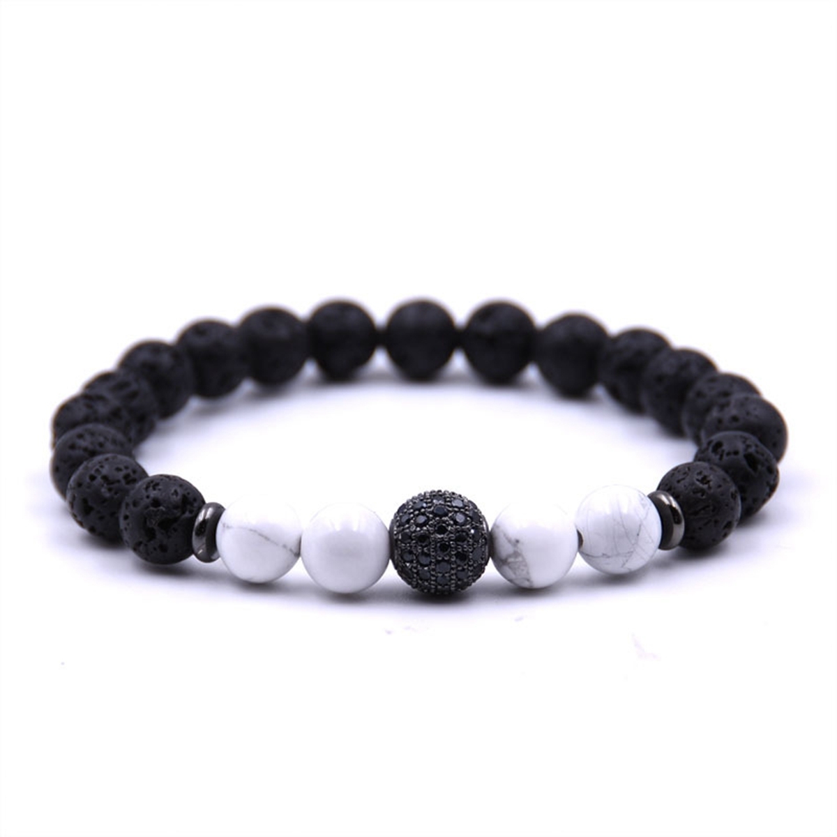 8MM Howlite CZ Ball  Lava Stone Bracelet