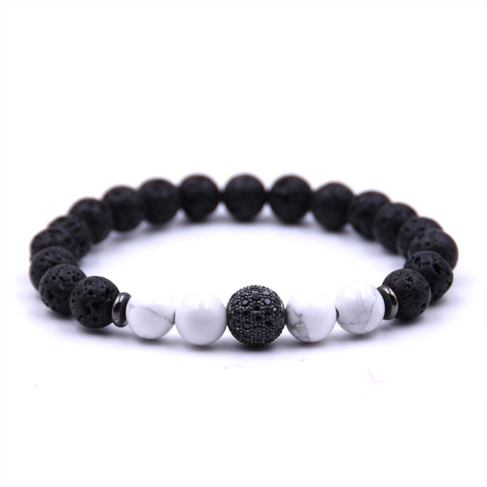 8MM Howlite CZ Ball  Lava Stone Bracelet