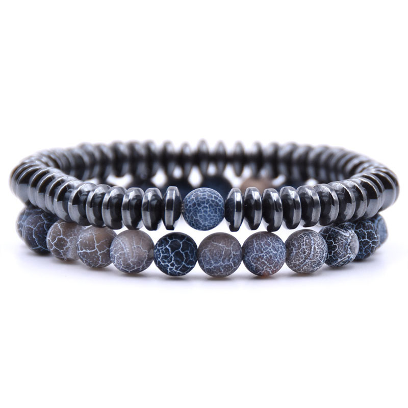 Natural Stone 8MM Disc Hematite Couple Bracelet