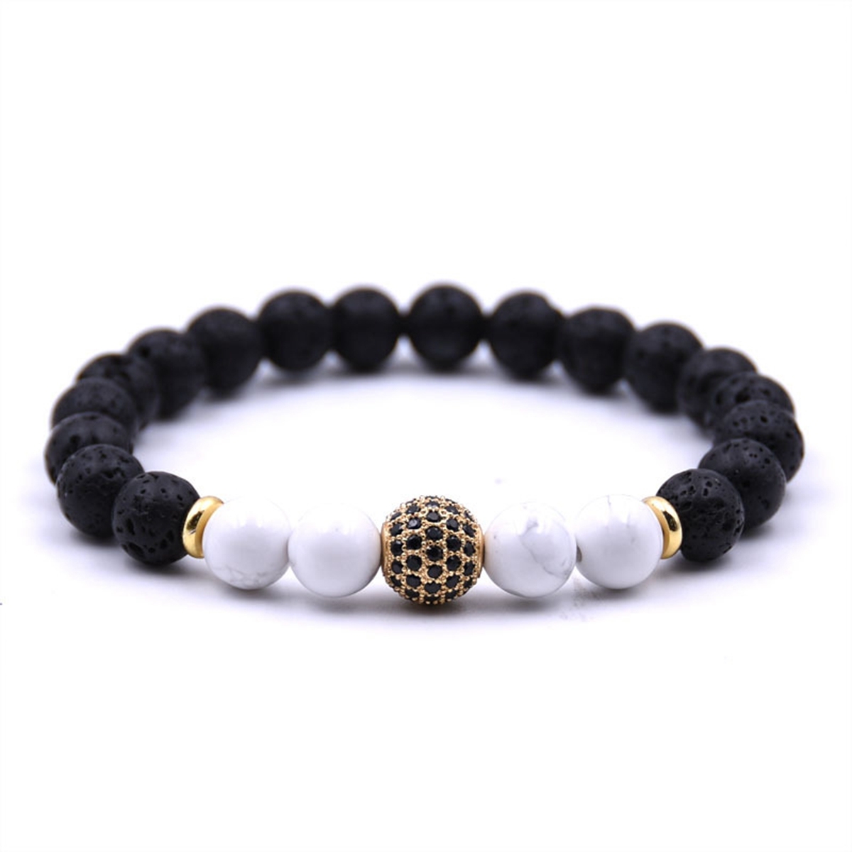 8MM Howlite CZ Ball  Lava Stone Bracelet