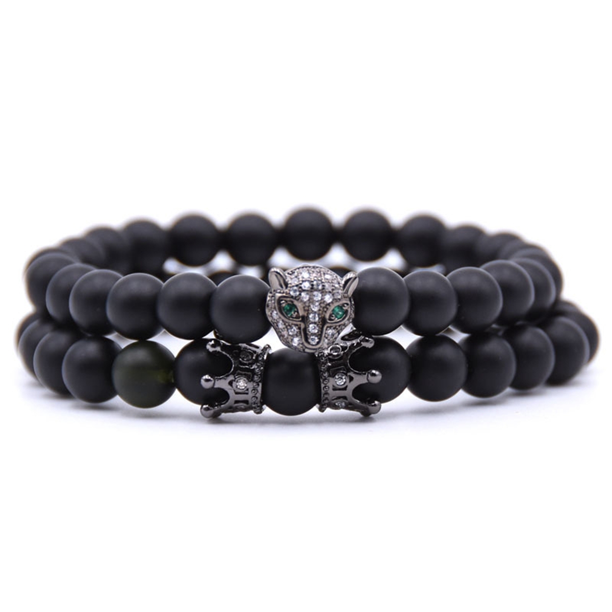 Couple Stone Bracelet Matte Onyx 8MM Crown Bracelets and Fox Bracelets