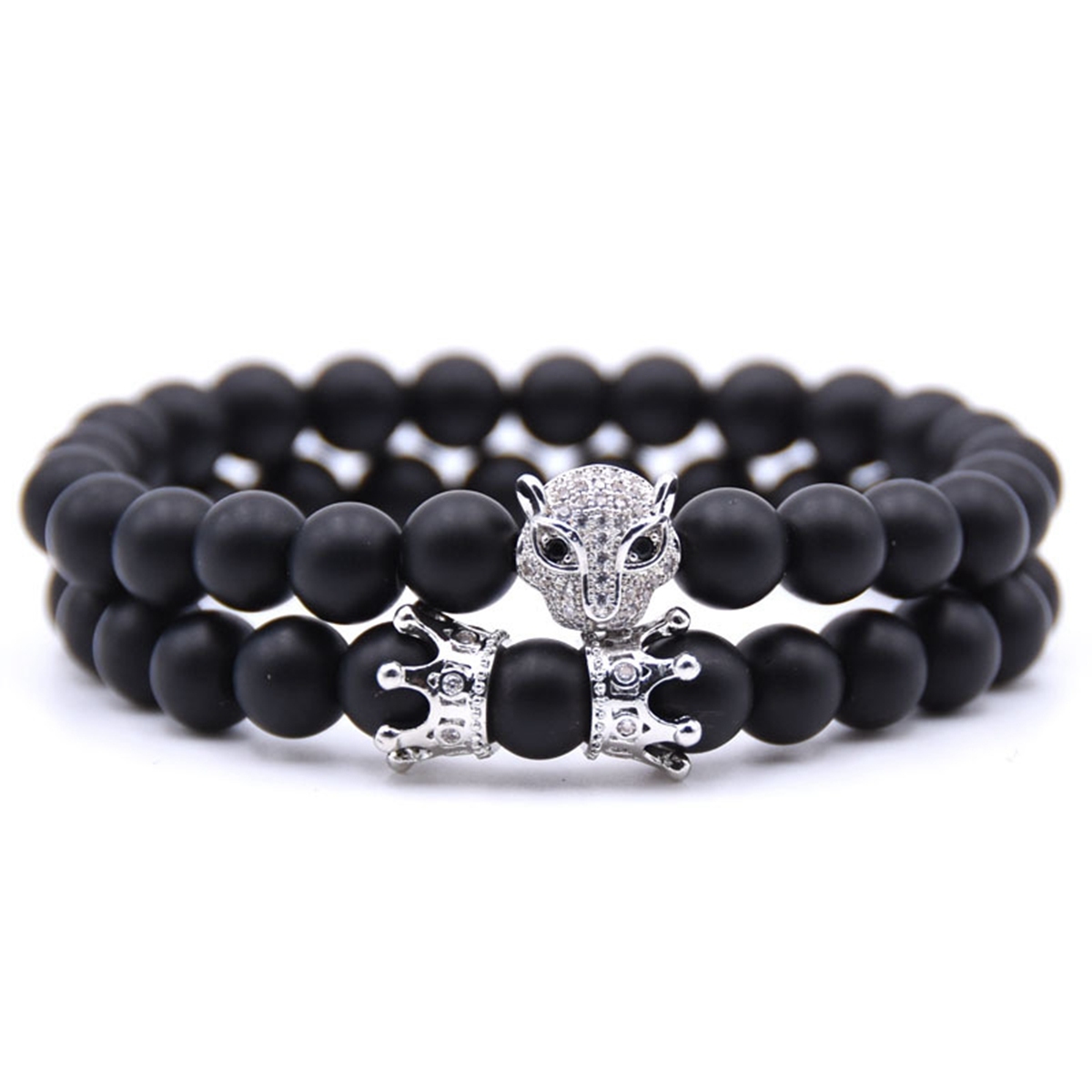 Couple Stone Bracelet Matte Onyx 8MM Crown Bracelets and Fox Bracelets