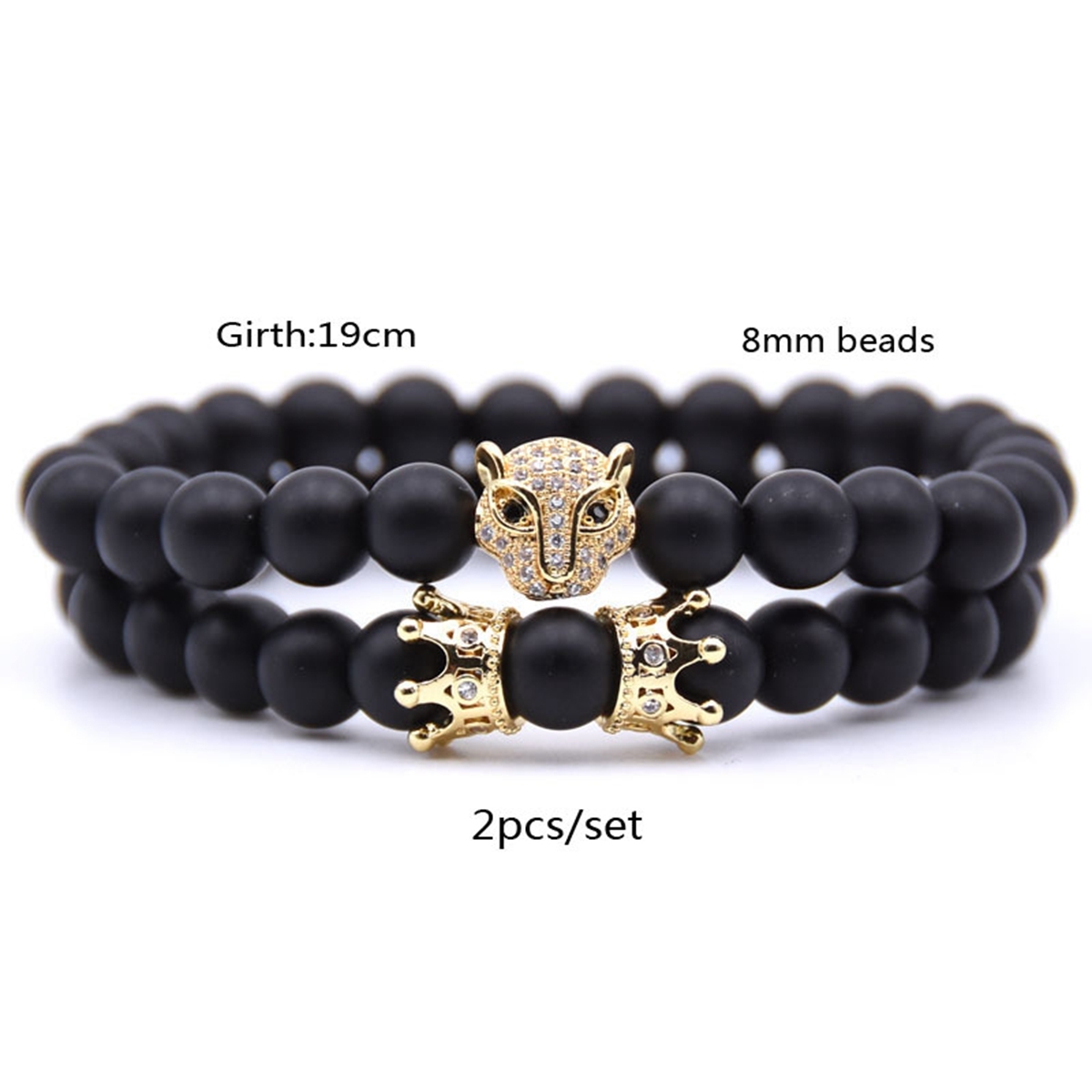 Couple Stone Bracelet Matte Onyx 8MM Crown Bracelets and Fox Bracelets