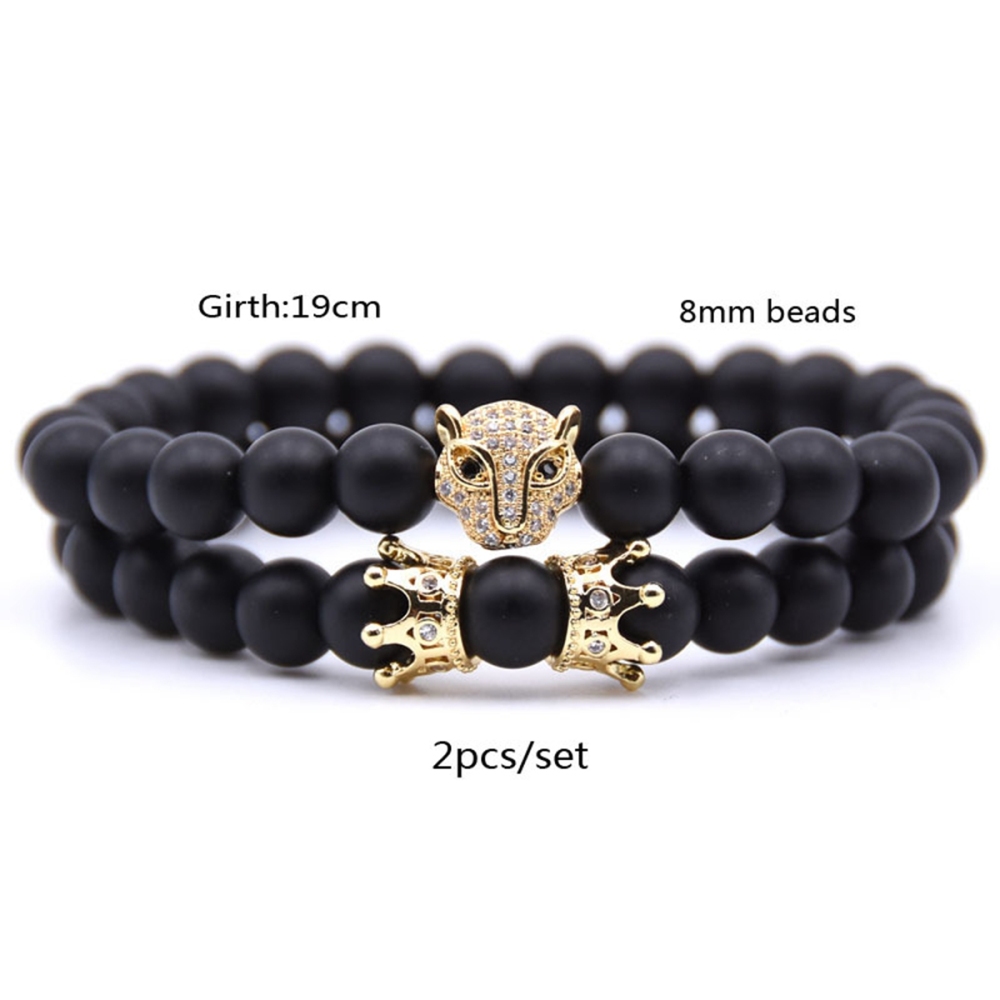 Couple Stone Bracelet Matte Onyx 8MM Crown Bracelets and Fox Bracelets
