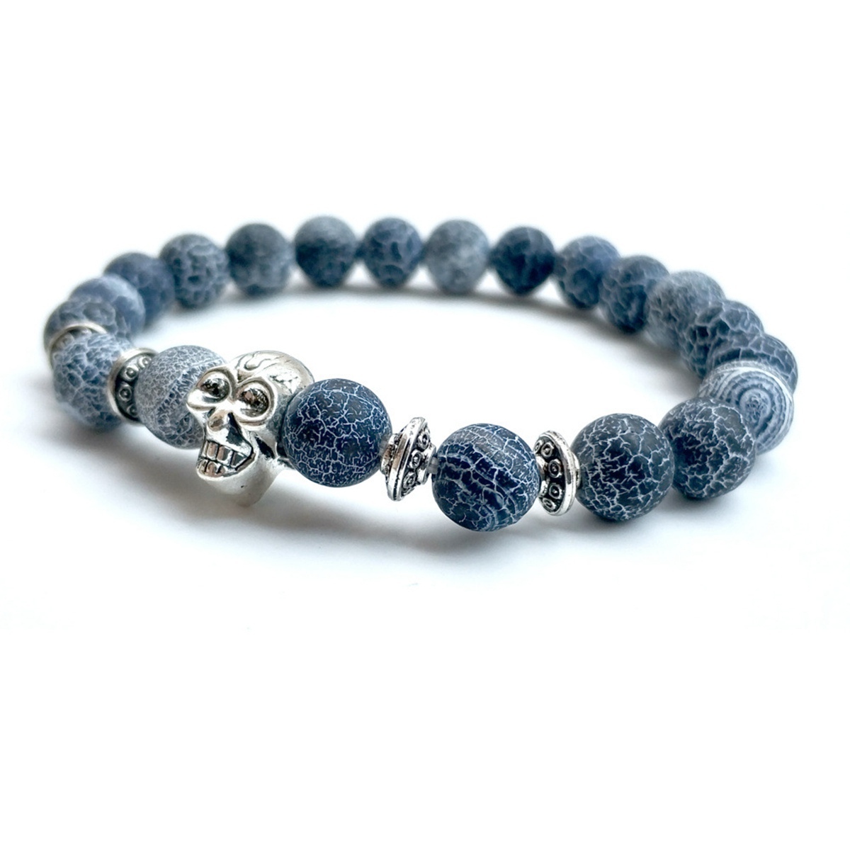 Royal Imperial Jasper Silver Skull  Stone Bracelet