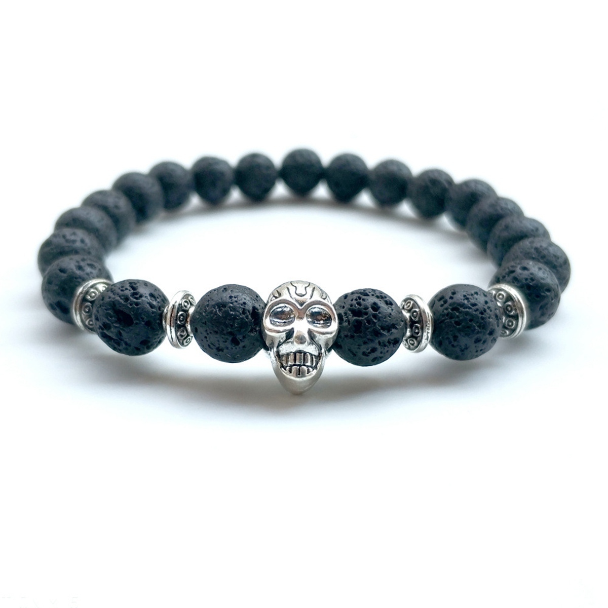 Royal Imperial Jasper Silver Skull  Stone Bracelet