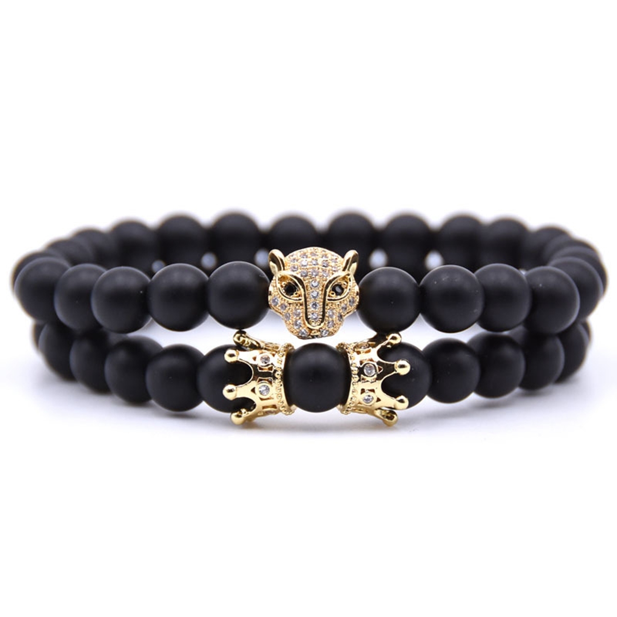 Couple Stone Bracelet Matte Onyx 8MM Crown Bracelets and Fox Bracelets