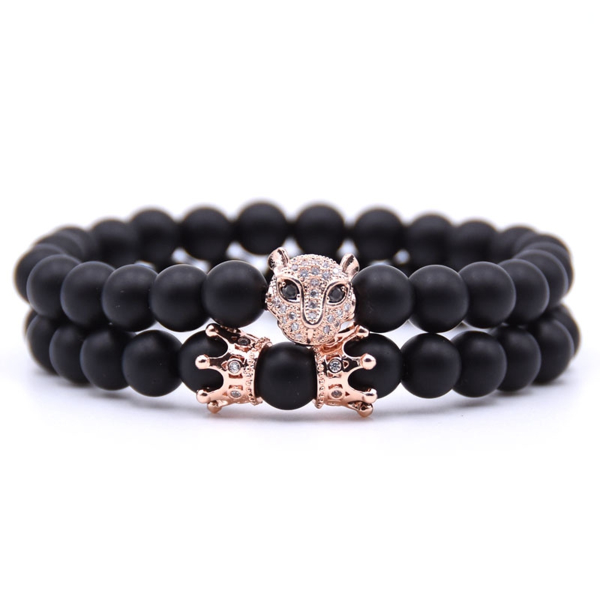 Couple Stone Bracelet Matte Onyx 8MM Crown Bracelets and Fox Bracelets