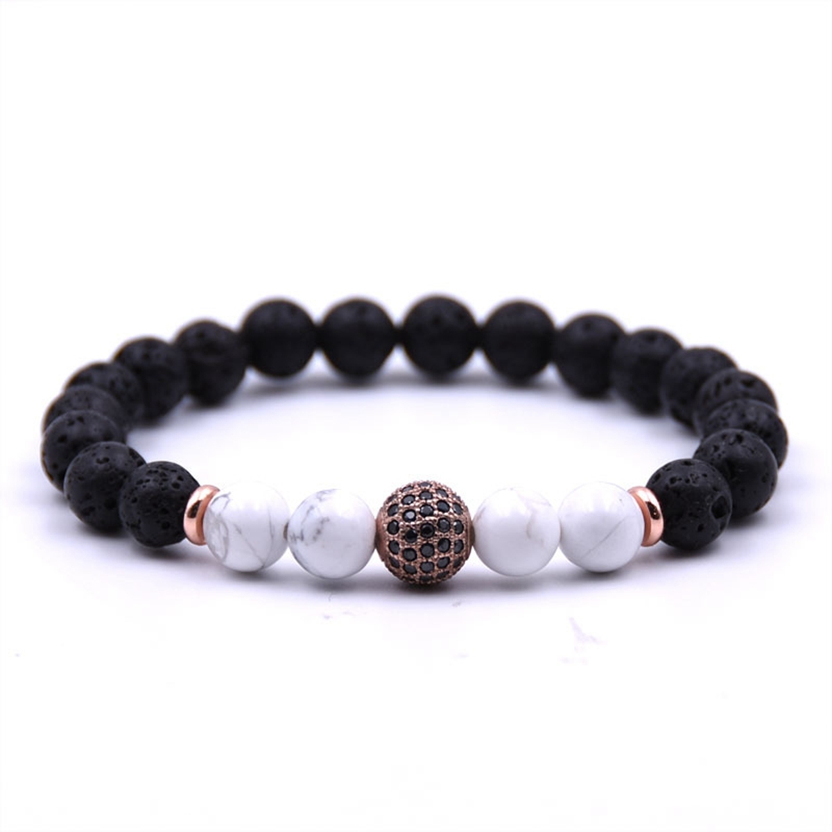 8MM Howlite CZ Ball  Lava Stone Bracelet