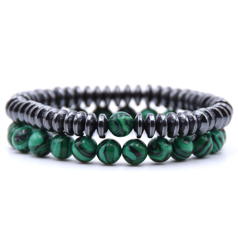 Natural Stone 8MM Disc Hematite Couple Bracelet