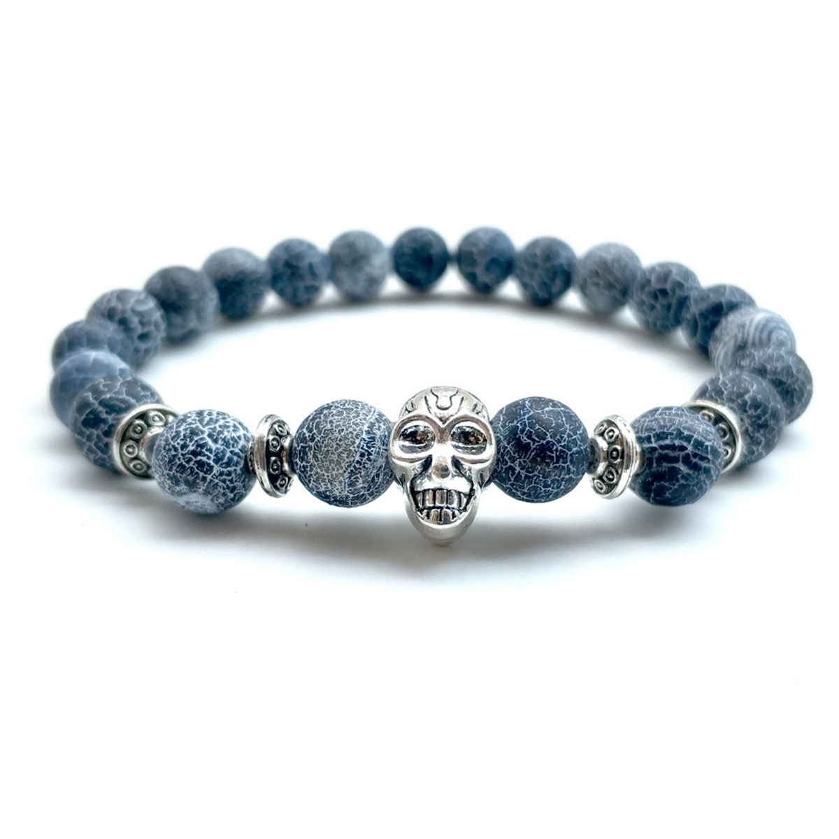Royal Imperial Jasper Silver Skull  Stone Bracelet