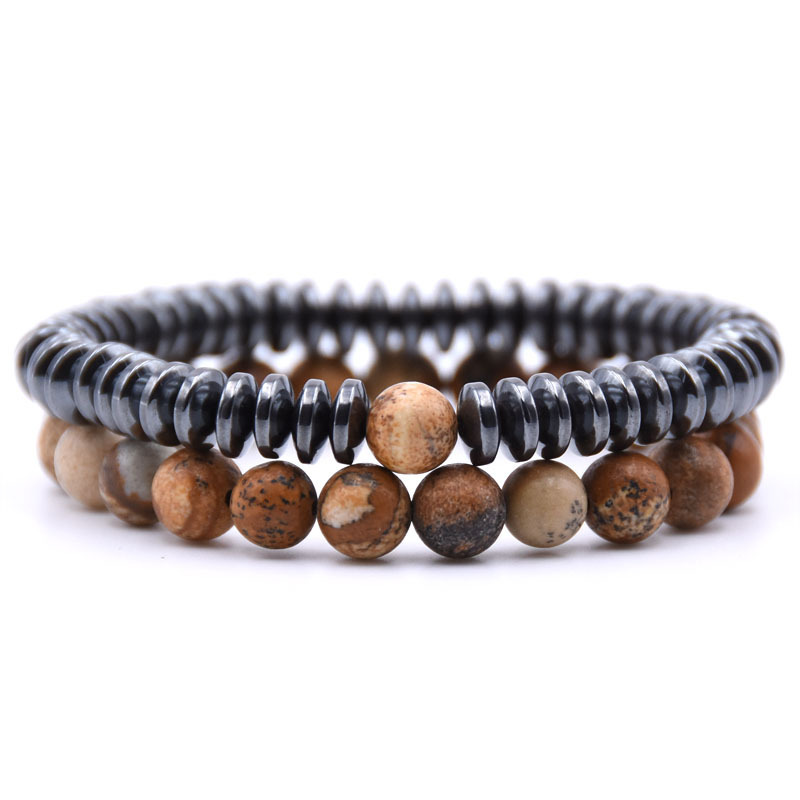 Natural Stone 8MM Disc Hematite Couple Bracelet