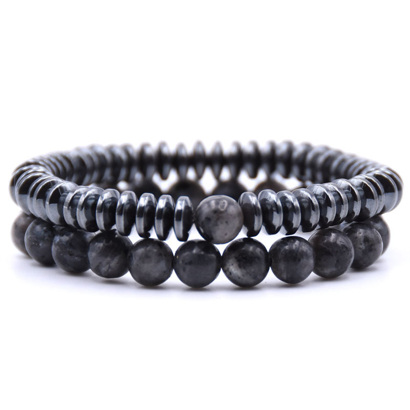 Natural Stone 8MM Disc Hematite Couple Bracelet