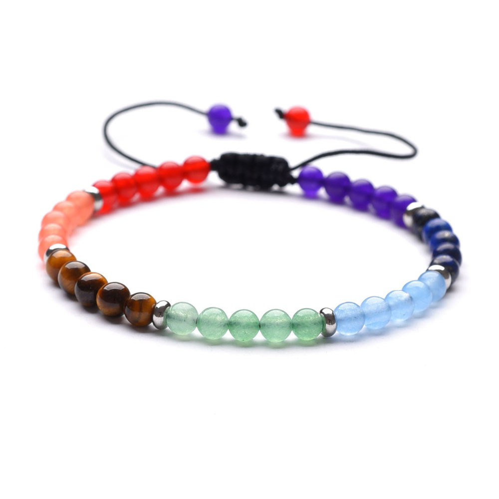7 Chakra Stone 4MM Adjustable Woven Friendship Bracelet