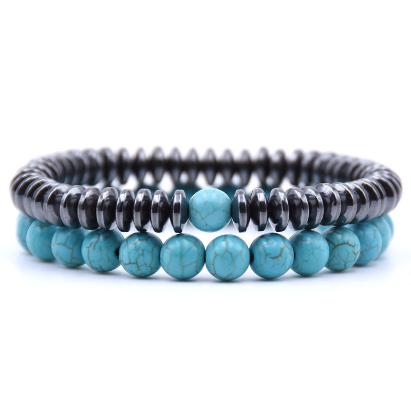 Natural Stone 8MM Disc Hematite Couple Bracelet