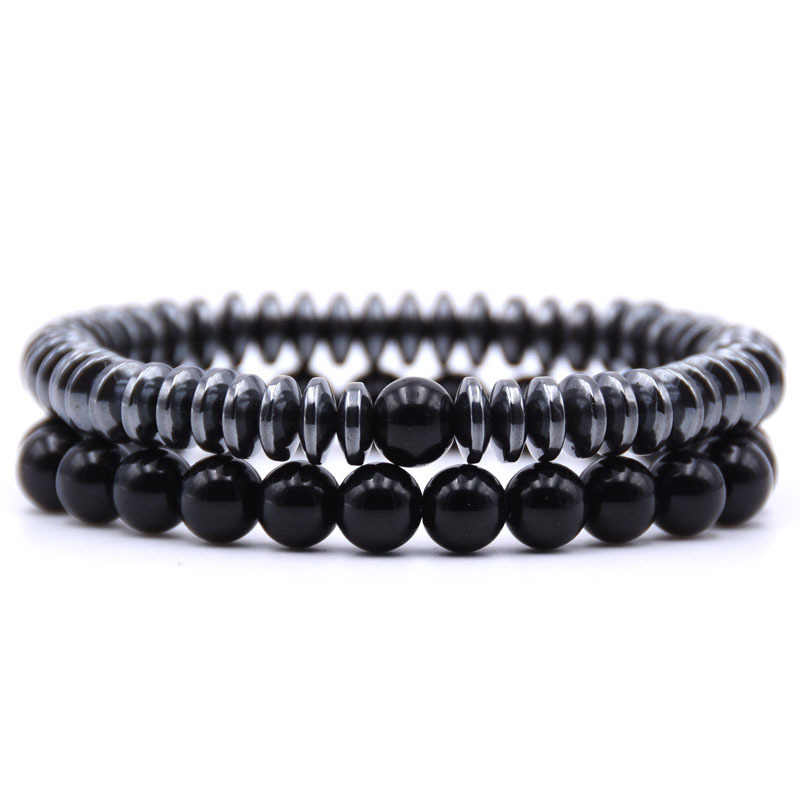 Natural Stone 8MM Disc Hematite Couple Bracelet