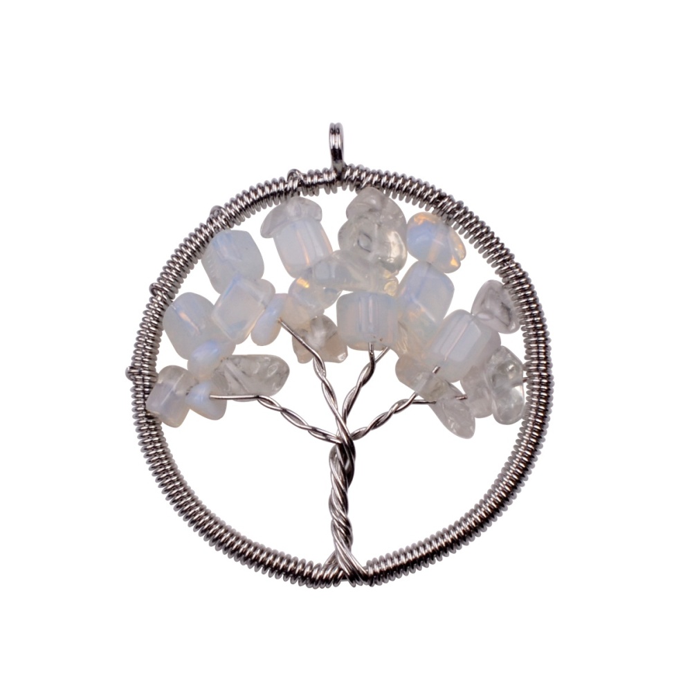 Chip Gemstone Round Life of Tree Pendant
