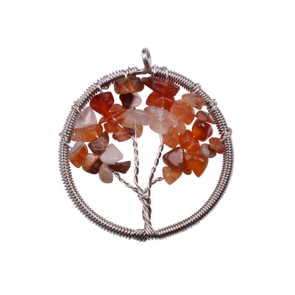 Chip Gemstone Round Life of Tree Pendant